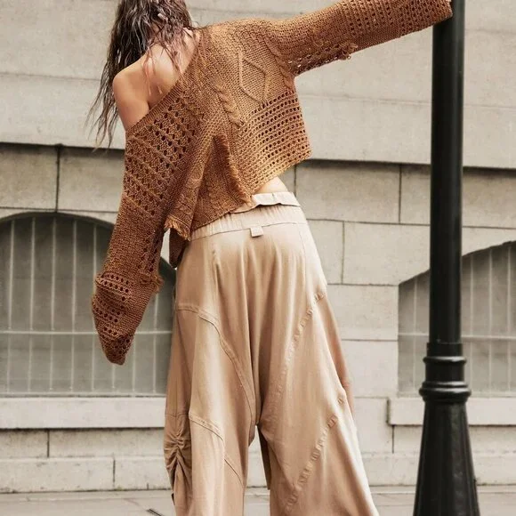 Brown Casual Women's Loose Fit Boat Neck Vacation Sweater - Picture 7 of 8